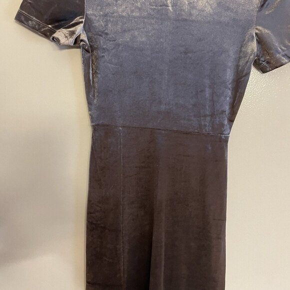 Zara Women S Taupe Grey Metallic Velvet Side Slit Fitted Bodycon Midi Dress NWT - Picture 6 of 12